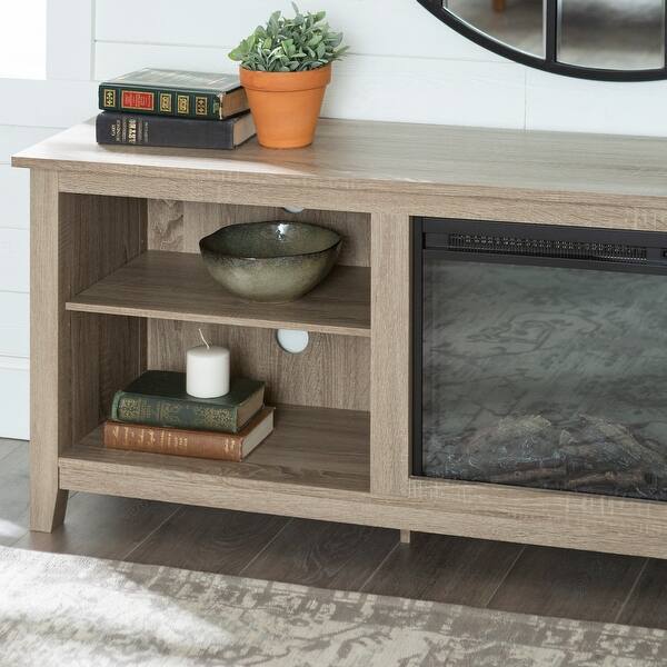 Shop 70 Inch Driftwood Fireplace Tv Stand Console With Adjustable Shelving On Sale Overstock 10560978