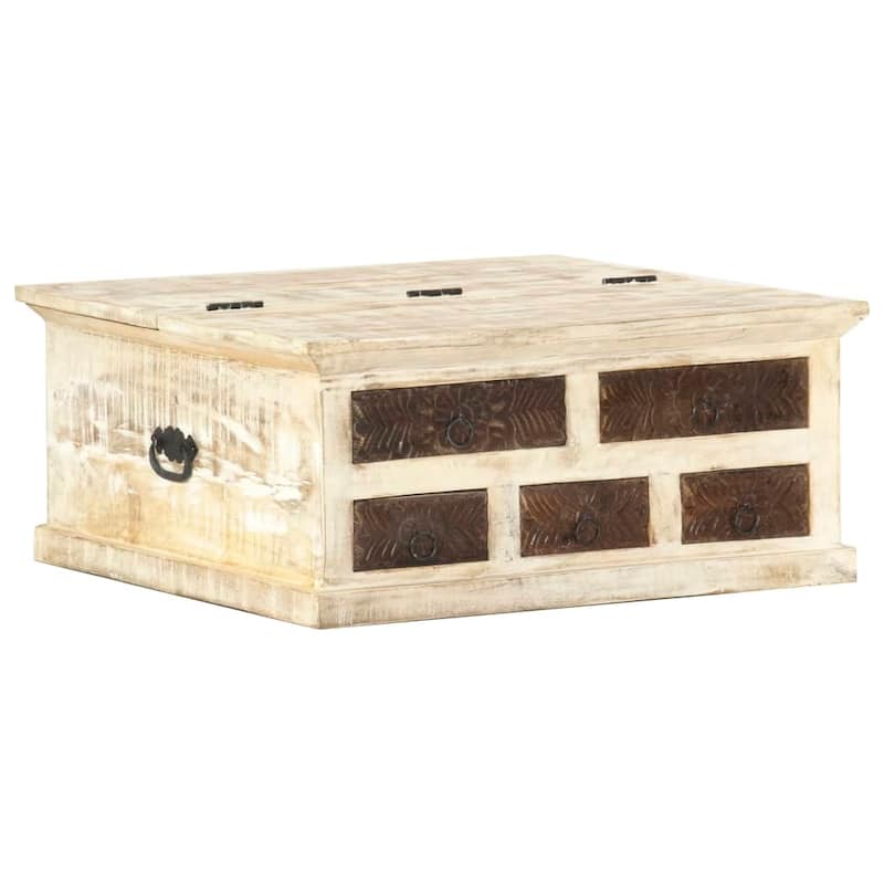 vidaXL Coffee Table White 26.8"x26.8"x11.8" Solid Mango Wood - 26.8" x 26.8" x 11.8"