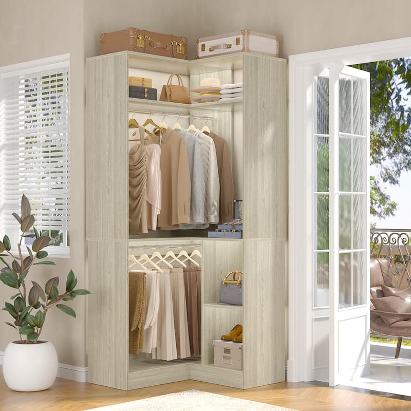 Cimly Freestanding Corner Closet system, Space-saving Closet Organizer for Walk-in Closet - White Oak