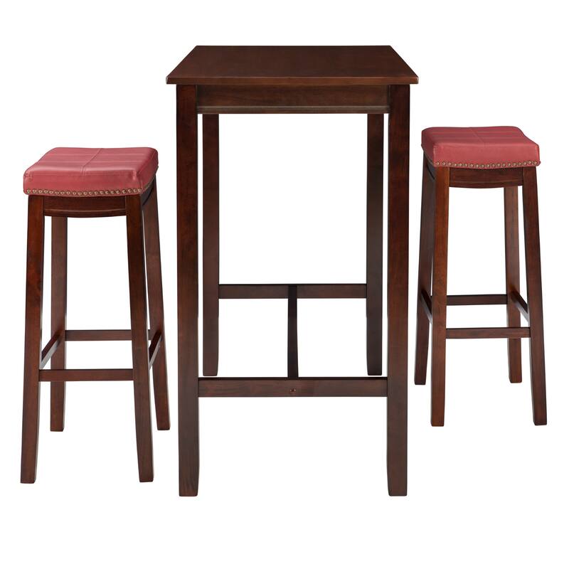 3-Piece Bar Table and Stool Set- 47.25" - Brown and Red