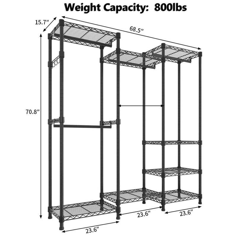 Freestanding Metal Wire Garment Rack Wardrobe Black