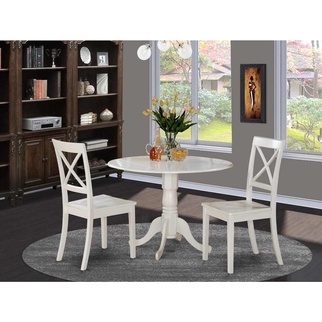 HomeStock 3-Piece Round Buttermilk and Cherry Finish Solid Wood Top Dining Table with 2-Chairs