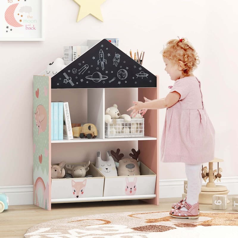 Costway Kids Dollhouse Bookshelf with Writable Chalkboard Whiteboard - See Details