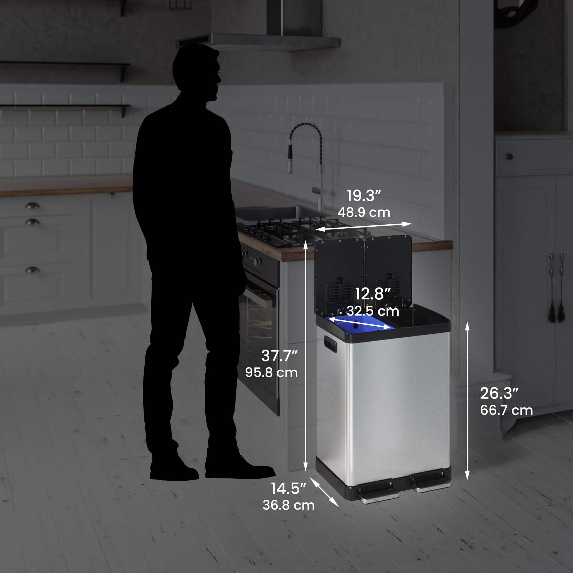 16 Gallon Dual Step Trash Can & Recycle, Lid and Bin with Handle, 2 x 8