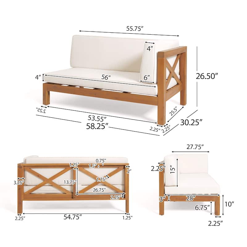 Brava Outdoor 4 Piece V-Shaped Acacia Wood Sectional Sofa and Coffee Table Set by Christopher Knight Home