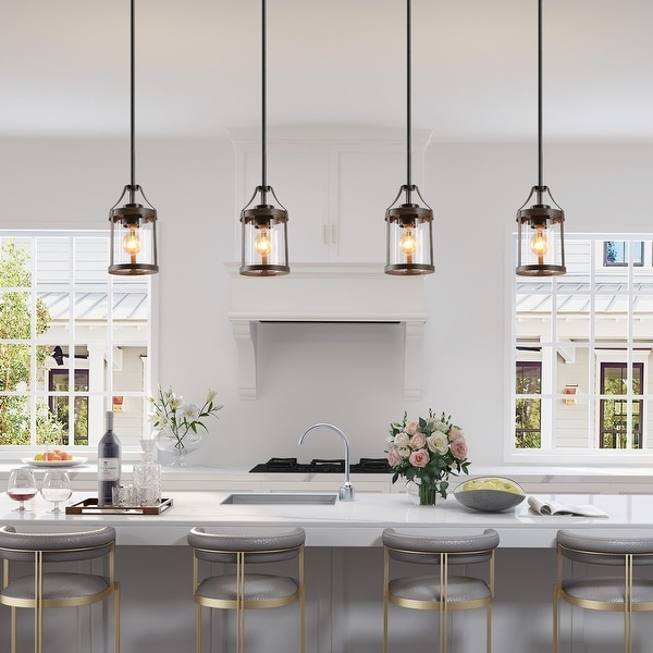 LALUZ Modern Farmhouse 1-Light Pendant Light with Glass Shade for