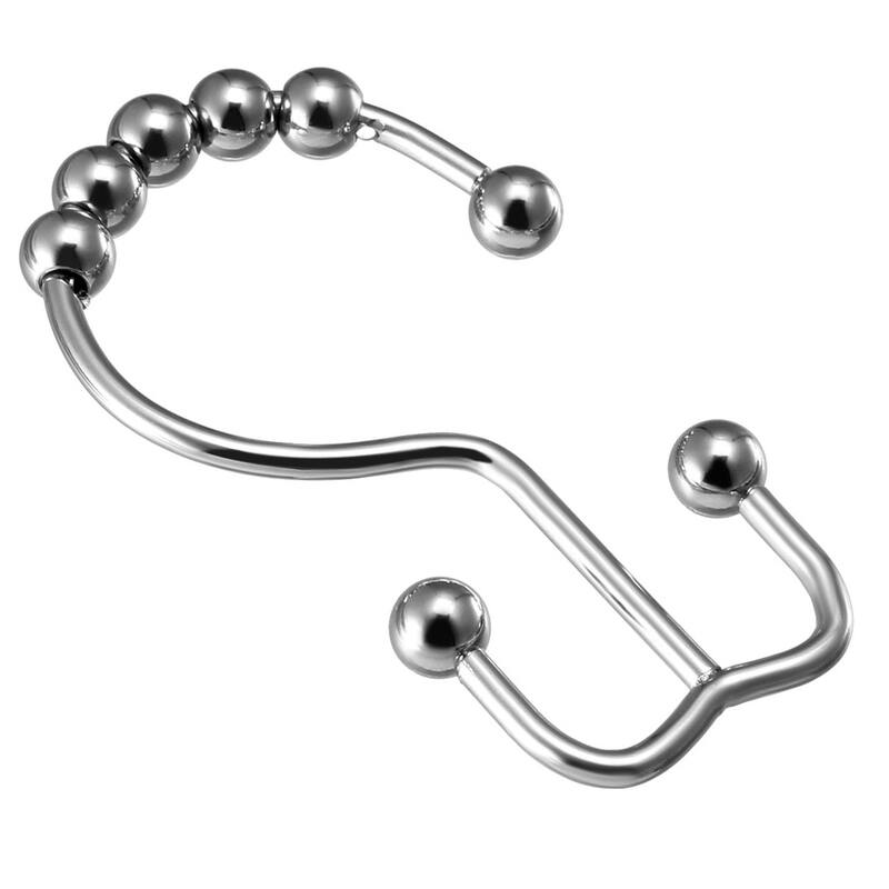 Shower Curtain Ring Hooks Metal Double Roller Glide 12 Pcs - Silver Tone