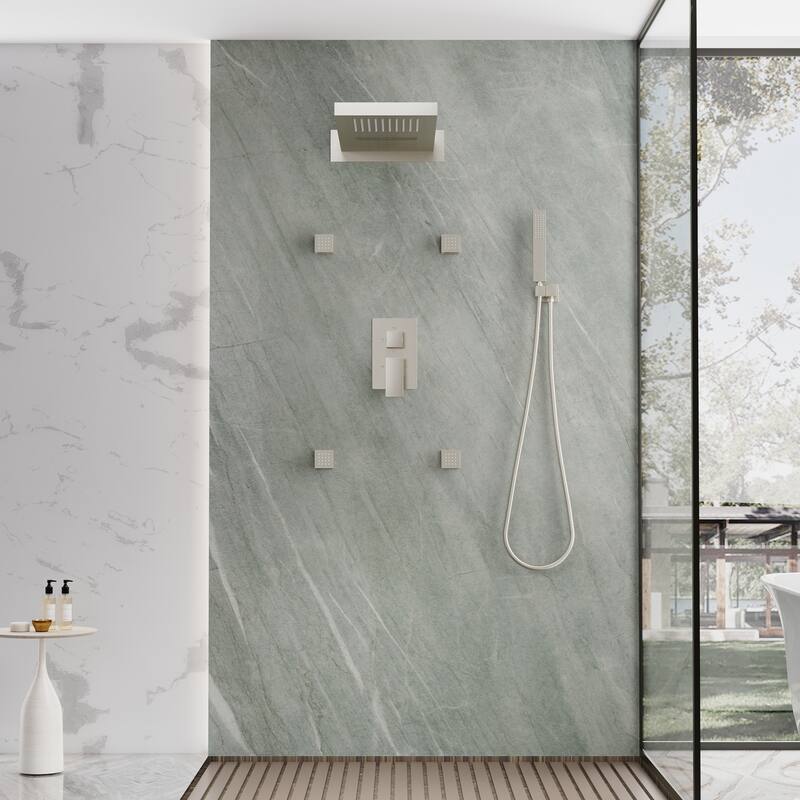 3-Function Shower System With 22" Rectangle Shower Head,Body Jets And Hand Shower(Valve Included)