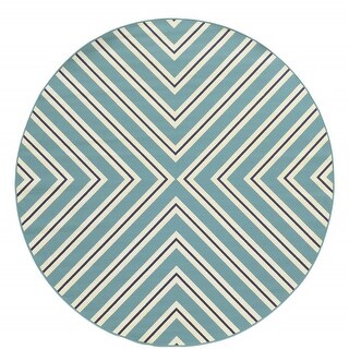 8' Round Blue Round Geometric Stain Resistant Indoor Outdoor Area Rug ...