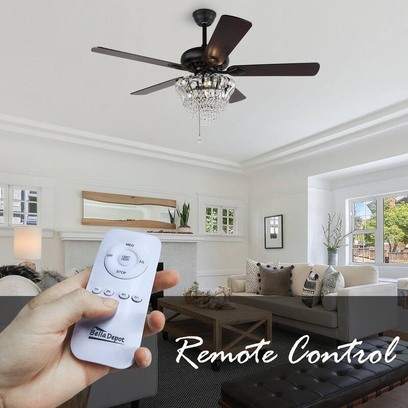 Bella Depot 52" Modern Crystal Ceiling Fan with Remote and Light Kit ,3-speed Reversible Blades