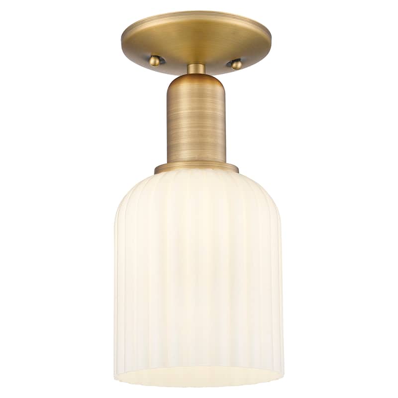 Innovations Lighting Downtown Urban - Bridal Veil - 1 Light 5" Semi-Flush Mount Light - Brushed Brass/Gloss White Shade