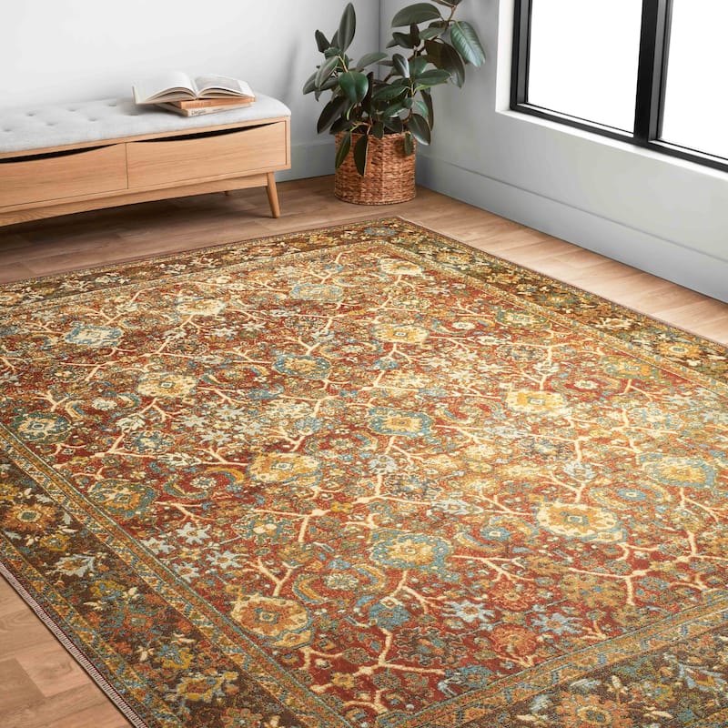 Alexander Home Luciano Oriental Indoor/ Outdoor Area Rug - 6'7" x 9'4" - Red / Multi