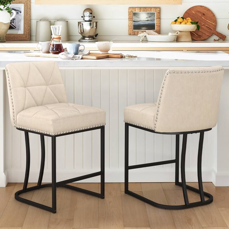 Modern 26.in Armless Barstool Metal Frame Low Back Counter Height Upholstered Bar Stool