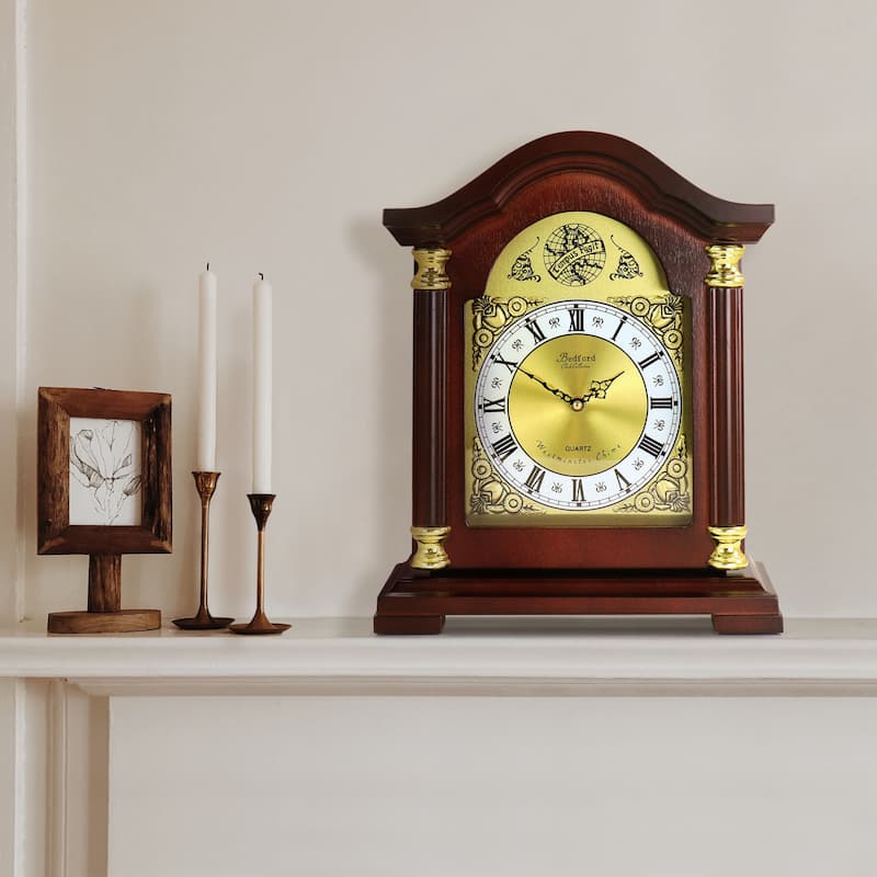 Worsthorne Gilded Redwood Mantel Clock with Chimes