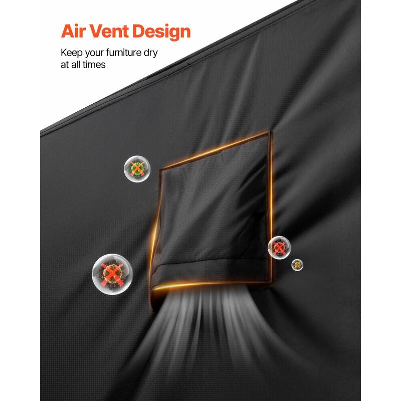 Black Oxford Fabric Waterproof Patio Furniture Cover with UV Protection Windproof Design - 126 x 126 x 32 inch