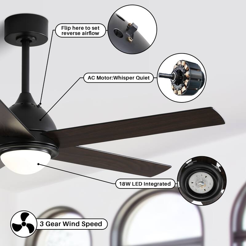 52" Plywood Ceiling Fan with Light and Remote Reversible Quiet AC Motor Dimmable LED Dual Color Blade