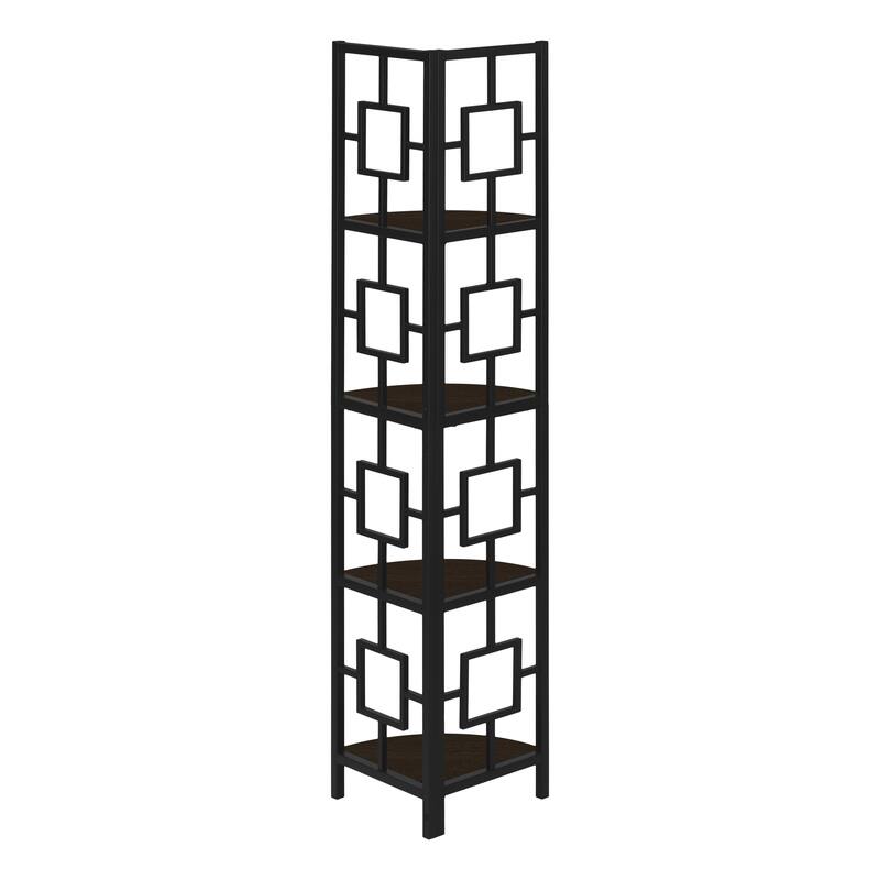 Bookshelf, Bookcase, Etagere, Corner, 4 Tier, 62"h, Office, Bedroom, Laminate, Metal, Contemporary, Modern