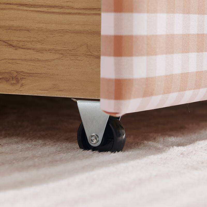 Full/Queen Gingham Daybed with 2 Storage Drawers, USB Port & Wave Shaped Linen Fabric