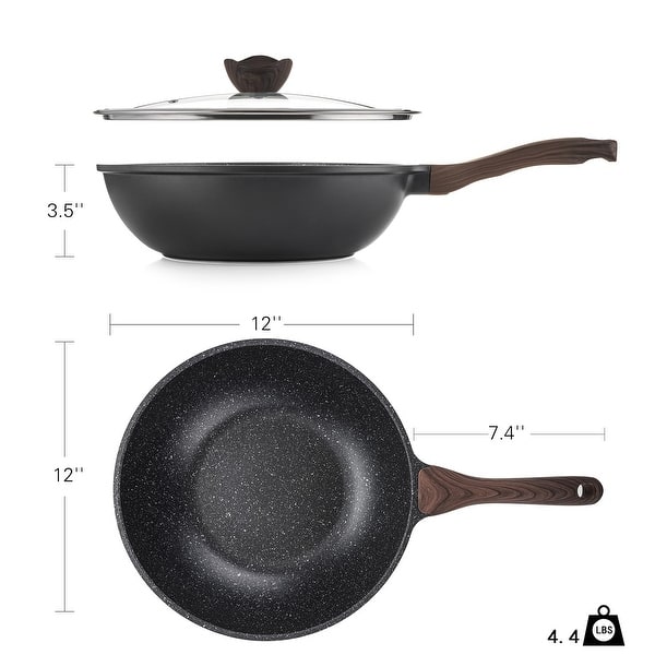 Nonstick Wok with Lid, 12 Inch Woks & Stirfry Pans, Granite Stone