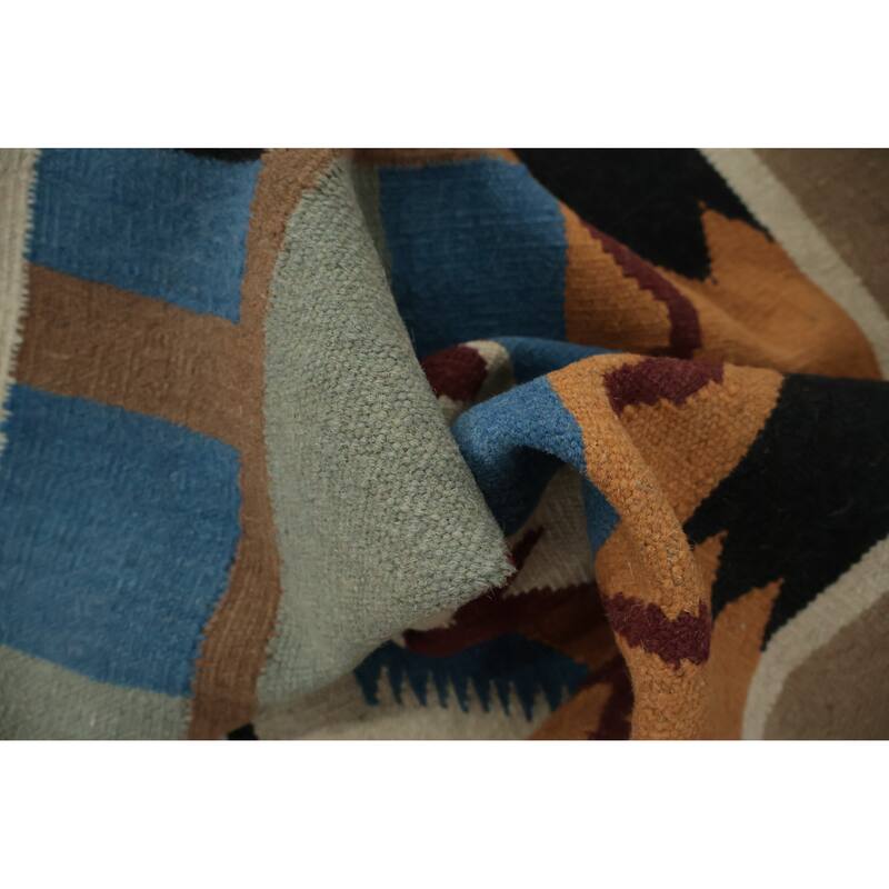Hand Woven Oriental 100% Wool Carpet Southwestern Tribal Beige & Ivories Kilim Area Rug - 12' 0'' X 5' 0''