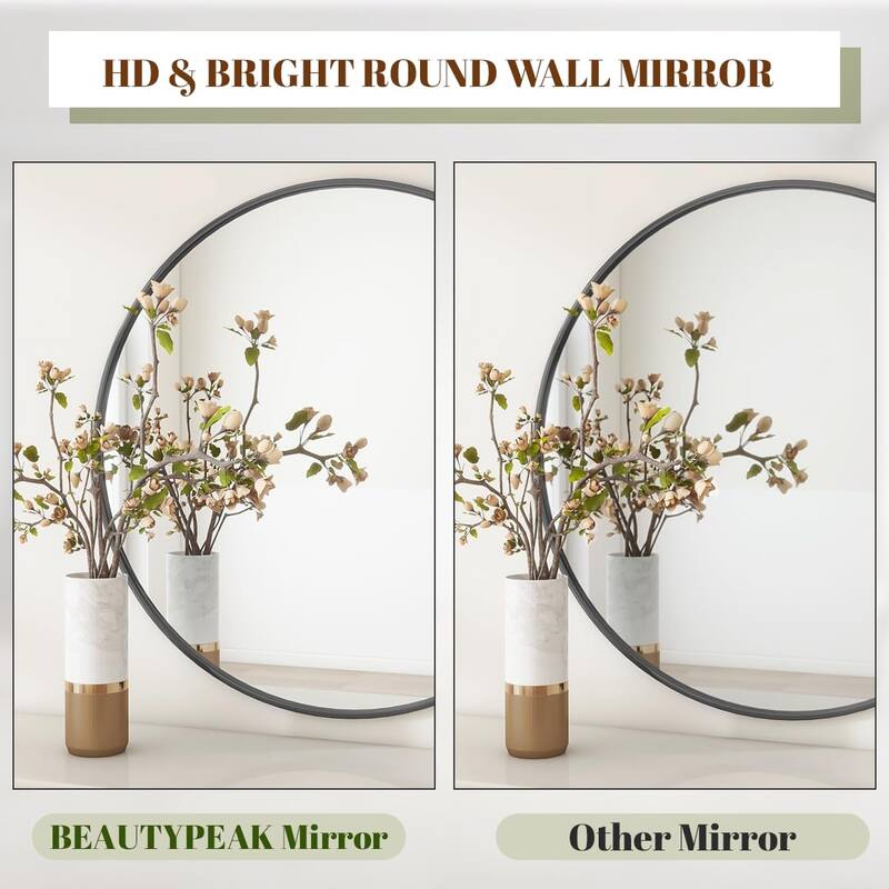 HOMLUX 30 Inch Round Wall Mirror Vanity Bathroom Mirrors with Black Aluminum Alloy Frame