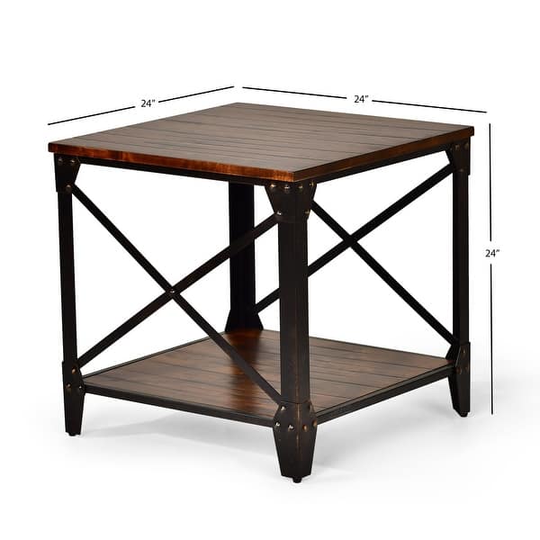 Carbon Loft Fischer Solid Wood and Iron Rustic Square End Table - Bed ...