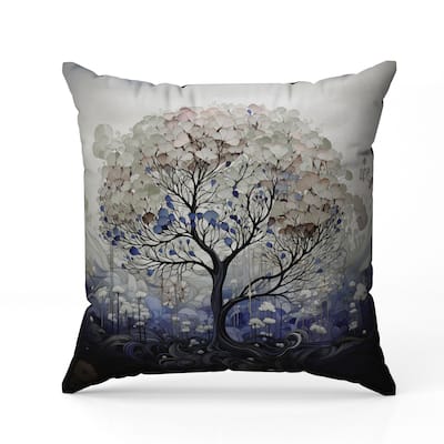 Beautiful Tree of Life Faux Suede Reversible Throw Pillow Blue and Beige