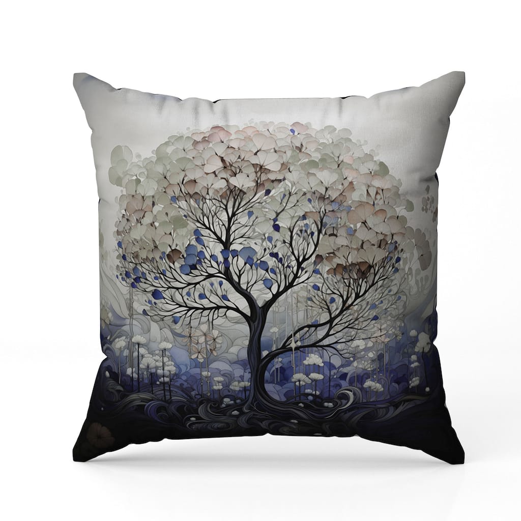 Beautiful Tree of Life Faux Suede Reversible Throw Pillow Blue and Beige