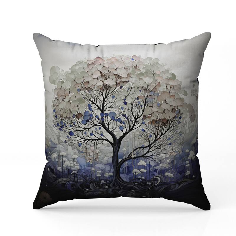 Beautiful Tree of Life Indoor/Outdoor Reversible Throw Pillow Blue and Beige