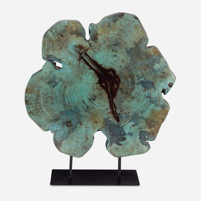 Rustic Tamarind Wood Sculpture - 22.75" - Teal Blue Finish