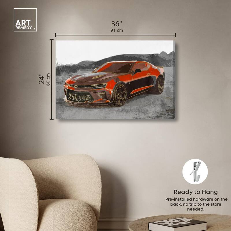 Red Sports Car Canvas by Art Remedy, Gallery Wrapped