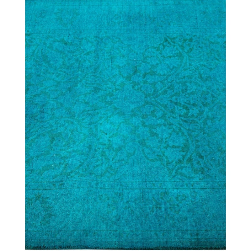 Overton Hand Knotted Wool Vintage Inspired Modern Contemporary Overdyed Blue Runner Rug - 2' 9" x 18' 1"