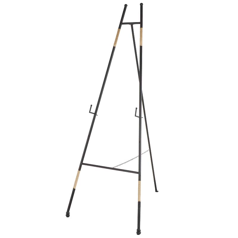 Metal Slim Foldable 2 Tier Display Easel with Wrapped Rattan Accents - Black - Roche River Decor - Black - 22"W, 54"H