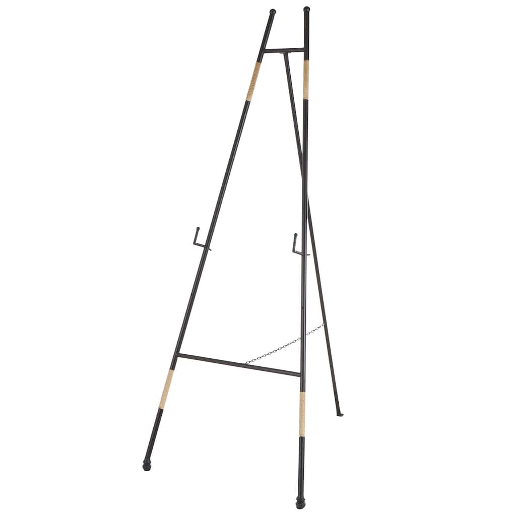 Metal Slim Foldable 2 Tier Display Easel with Wrapped Rattan Accents - Black - Roche River Decor