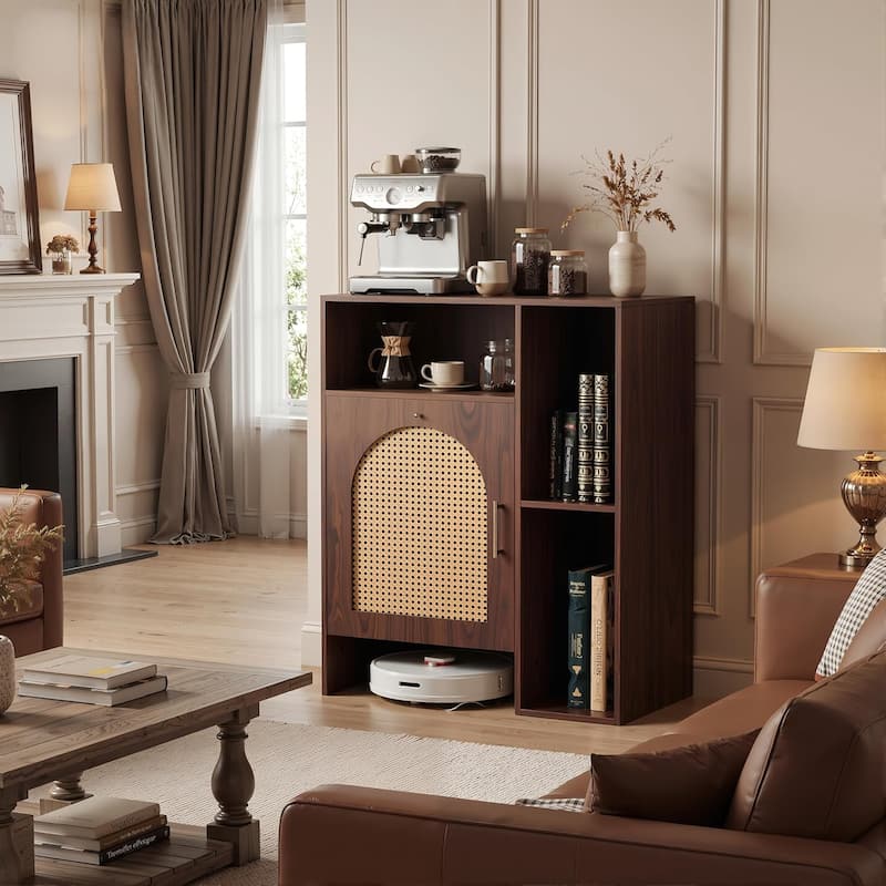 Storage Cabinet, Robot Vacuum Stand Cabinet, Multi Tier Farmhouse End Cabinet - 17.72"D x 31.5"W x 41.34"H