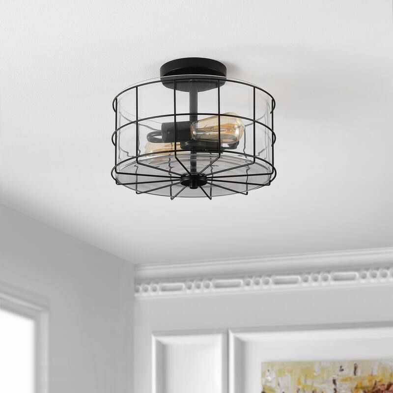 SAFAVIEH Lighting Amrita Flush Mount - 12" W x 12" D x 8" H - 12Wx12Dx8H - Painted Matte Black