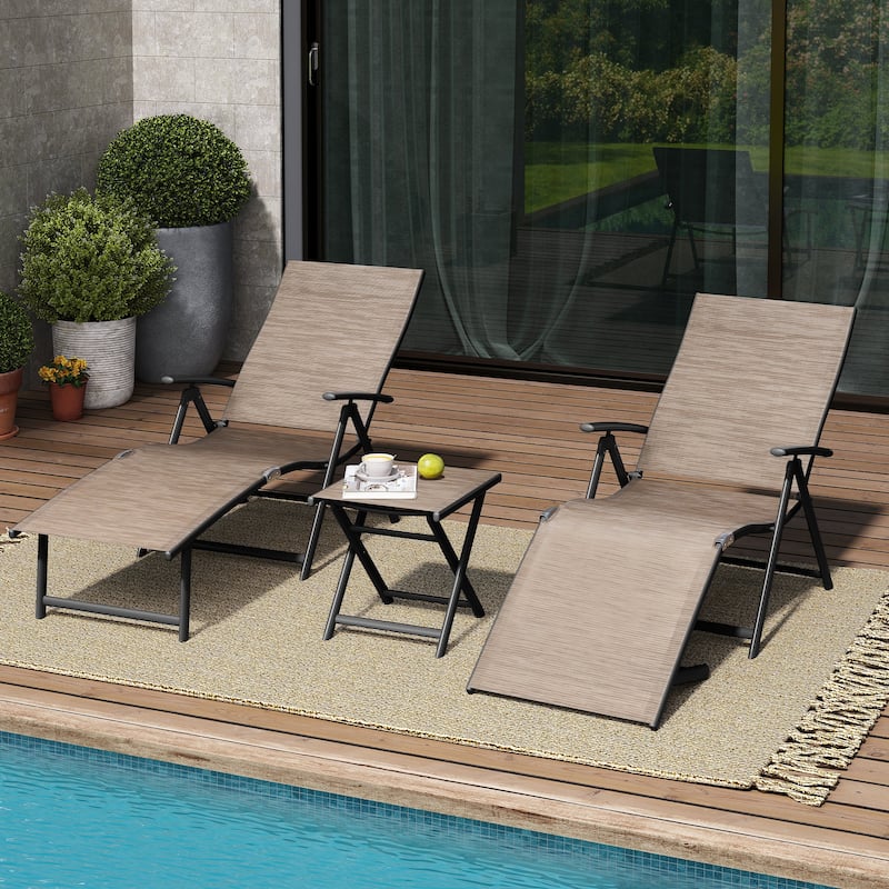 Pellebant Outdoor Adjustable Chaise Lounge Folding Chair and Table Set - N/A - Espresso