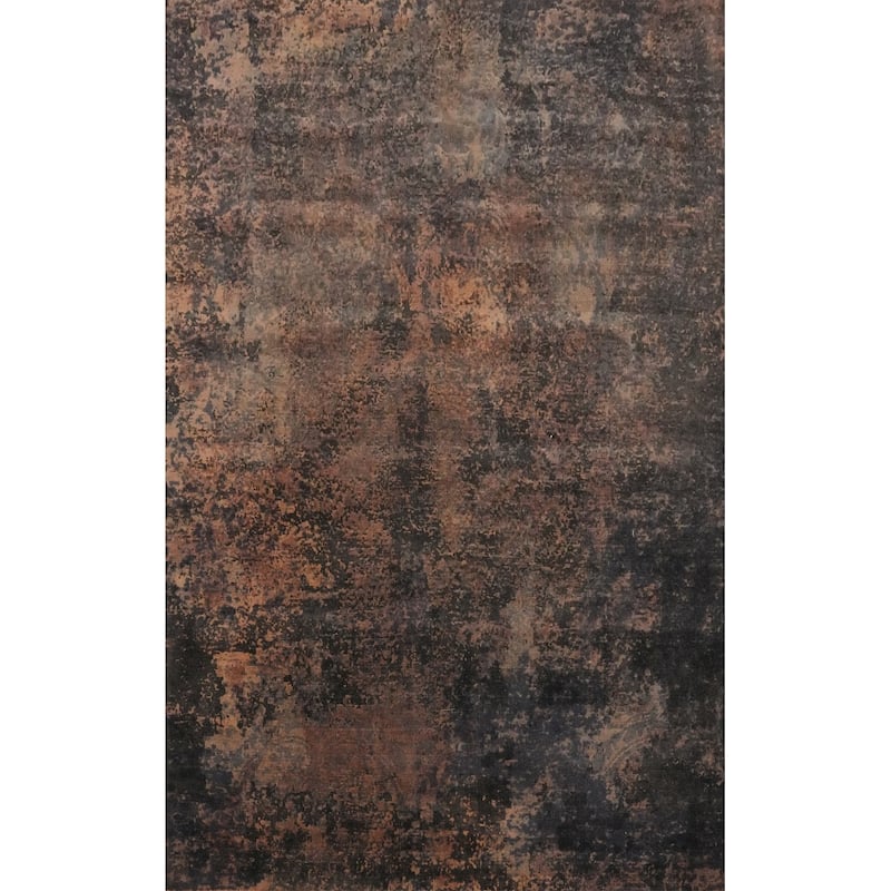 Hand Knotted Oriental Viscose Silk Carpet Modern All-Over Brown Abstract Area Rug - 7' 9'' X 5' 2''