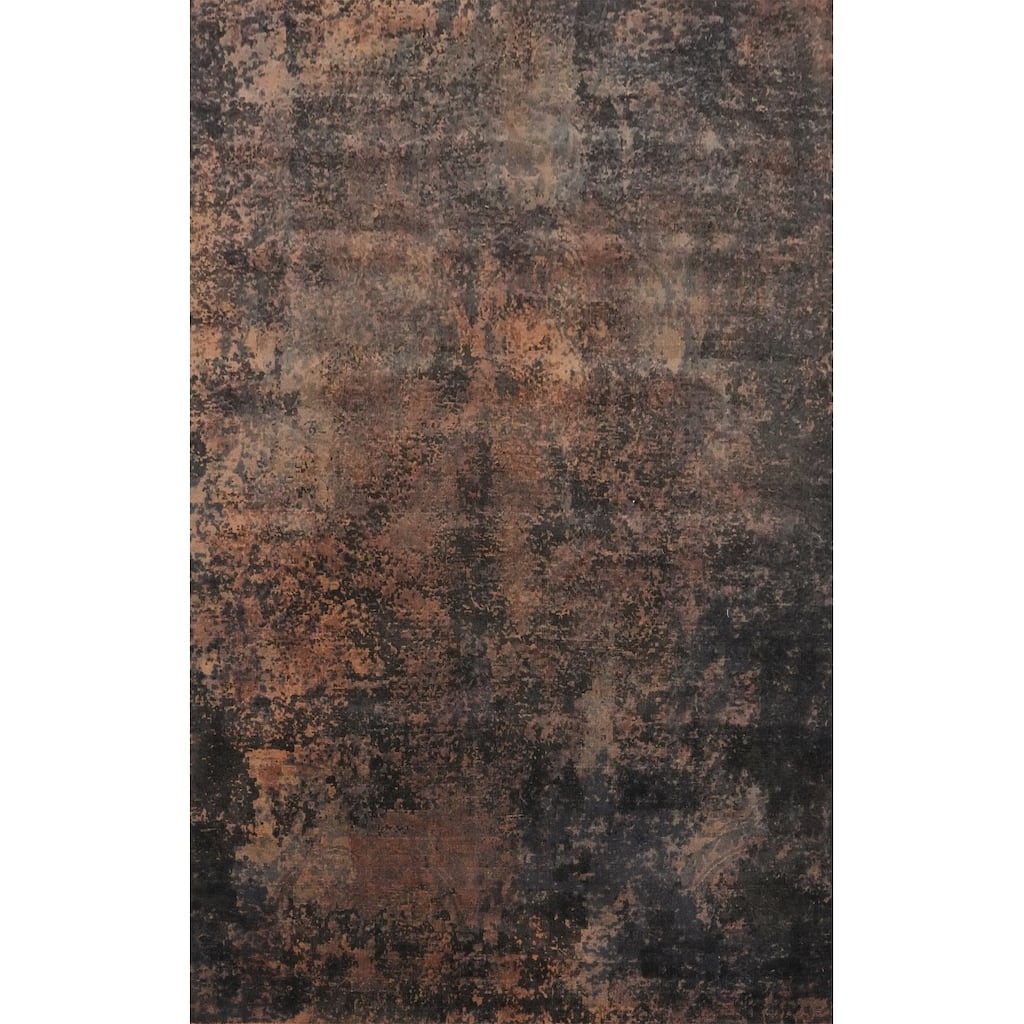 Hand Knotted Oriental Viscose Silk Carpet Modern All-Over Brown Abstract Area Rug - 7' 9'' X 5' 2''