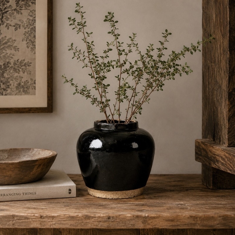 Artissance Vintage Glazed Obsidian Small Vase With Unfinished Base, 24 Inch Tall, Black (Size & Finish Vary)