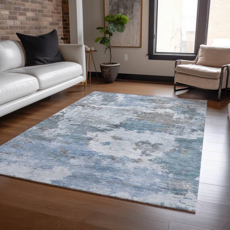 Machine Washable Indoor/Outdoor Abstract Blend Chantille Rug