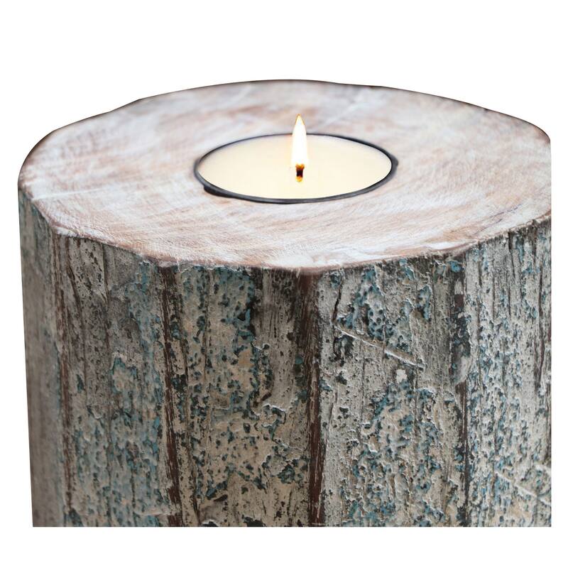 5" Brown And White Solid Wood Tabletop Tealight Candle Holder - 5" W x 5" H