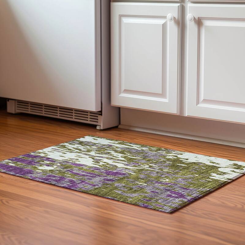Premium Washable Super Soft Contemporary Glam Mayfield Rug - Olive - 1'8" x 2'6"