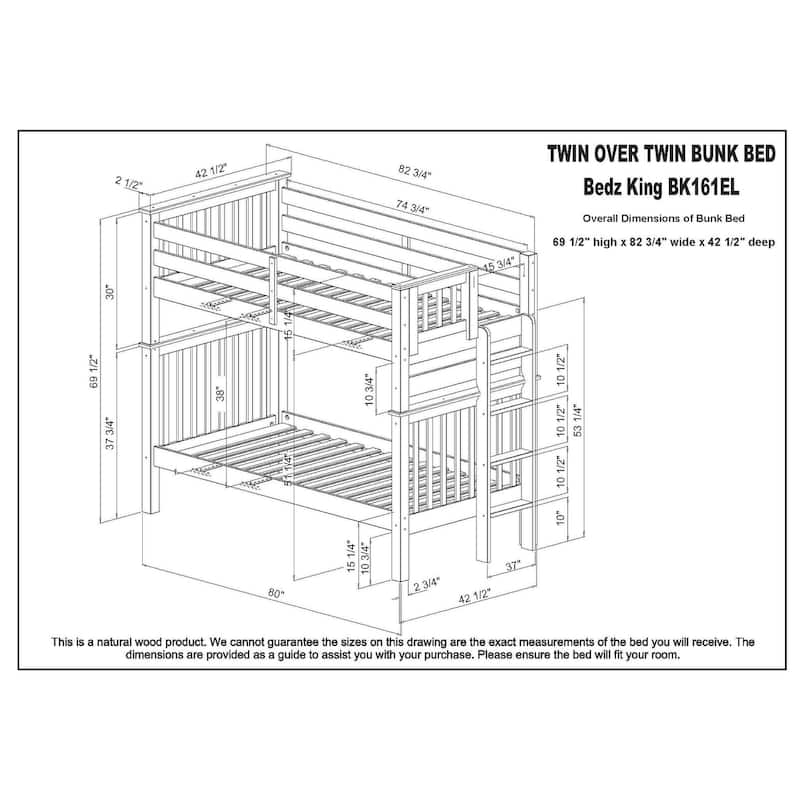 Taylor & Olive Trillium Tall Twin over Twin Bunk Bed, 2 Drawers