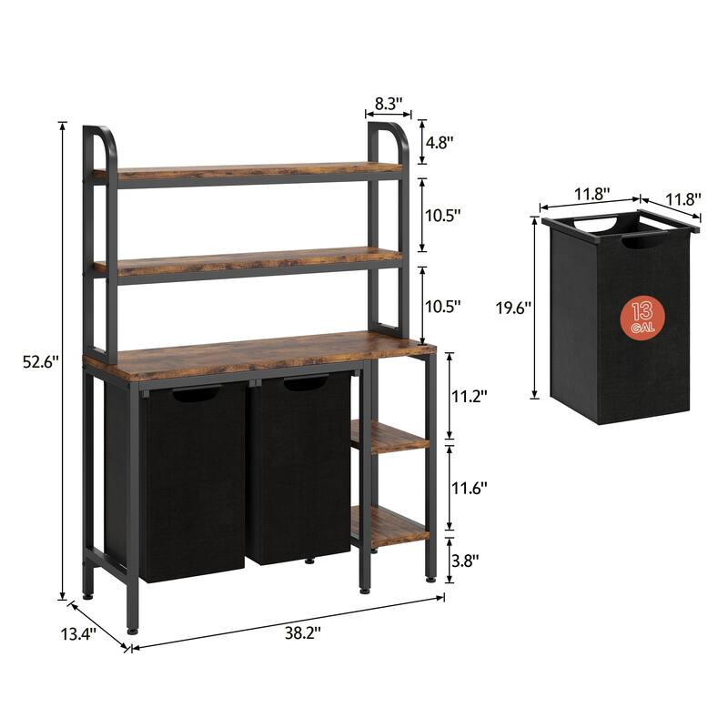 Laundry Hamper with Side Shelves,2 Pull-Out and Removable Laundry Bags