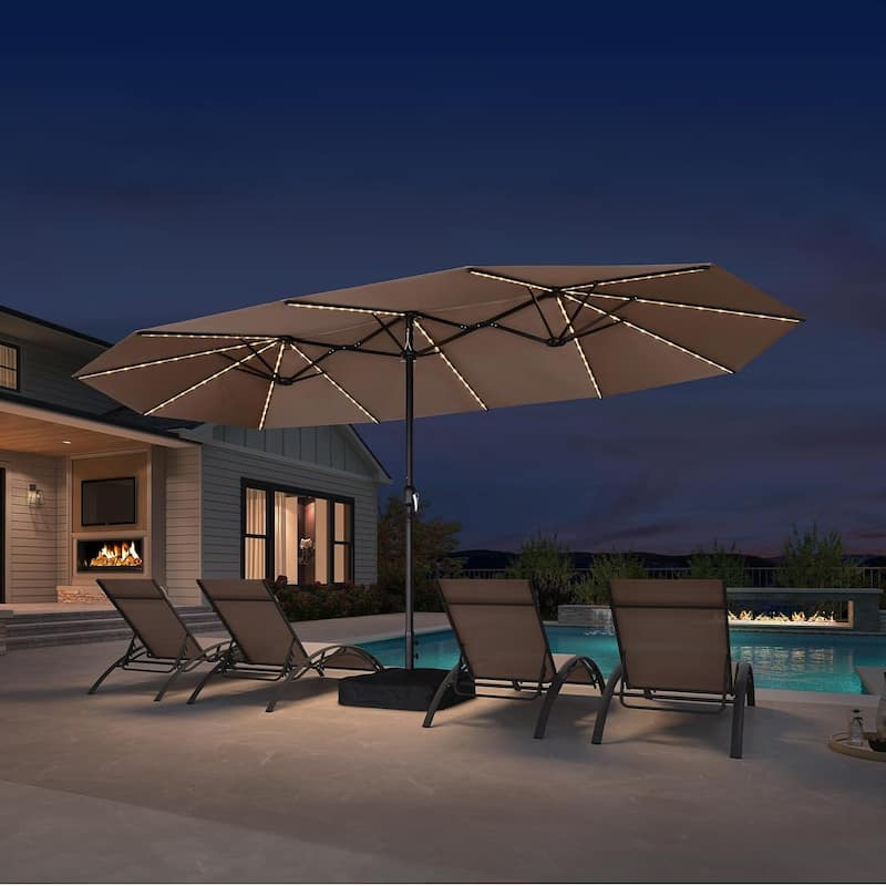 PURPLE LEAF 15ft Patio Market Umbrella with Lights OR Without lights and Base Double-Sided Rectangle Outdoor Table Sun Umbrellas