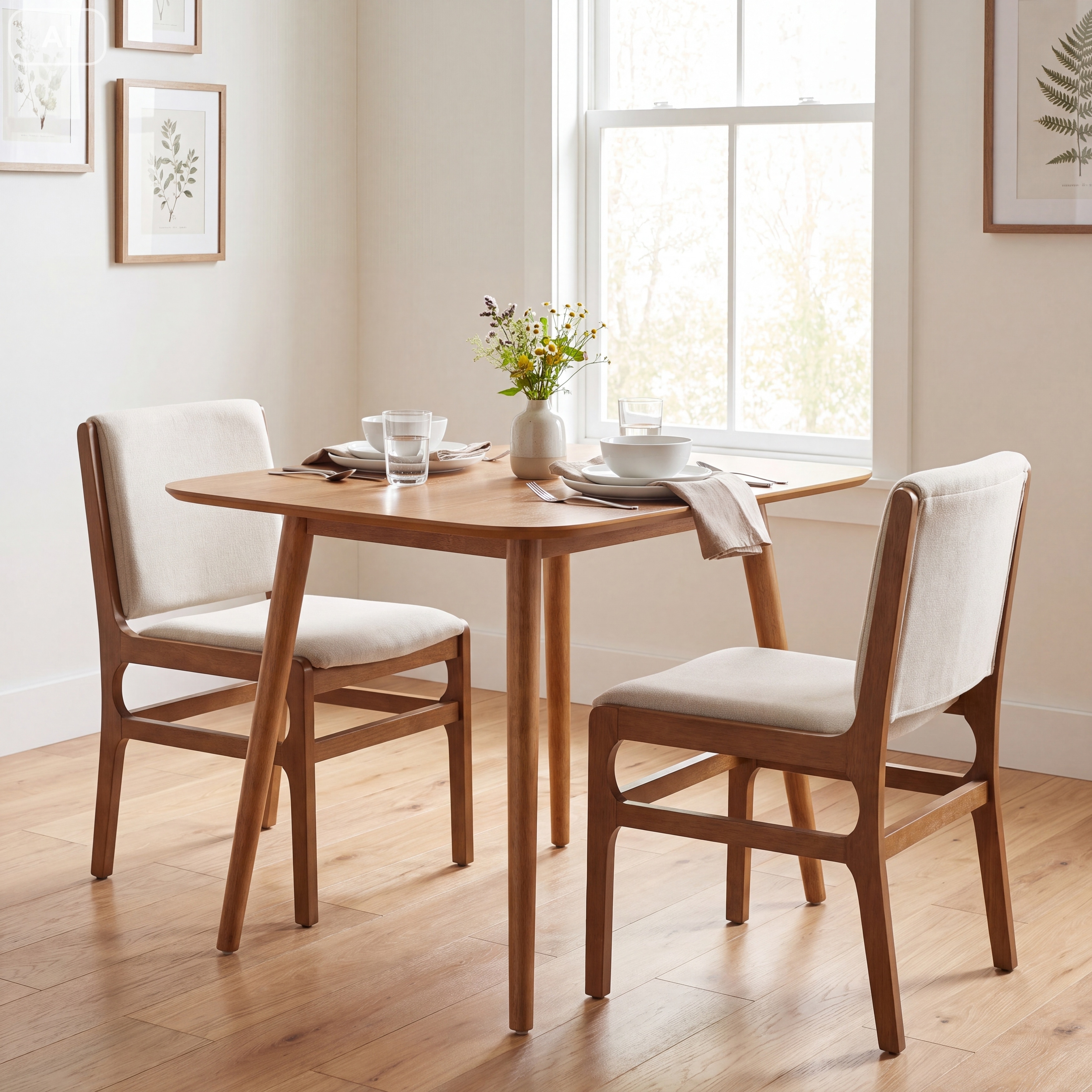 Christopher Knight Home - 3 Piece Dining Set Solid Rubber Wood Square Dining Table with 2 Upholstered Dining Chairs