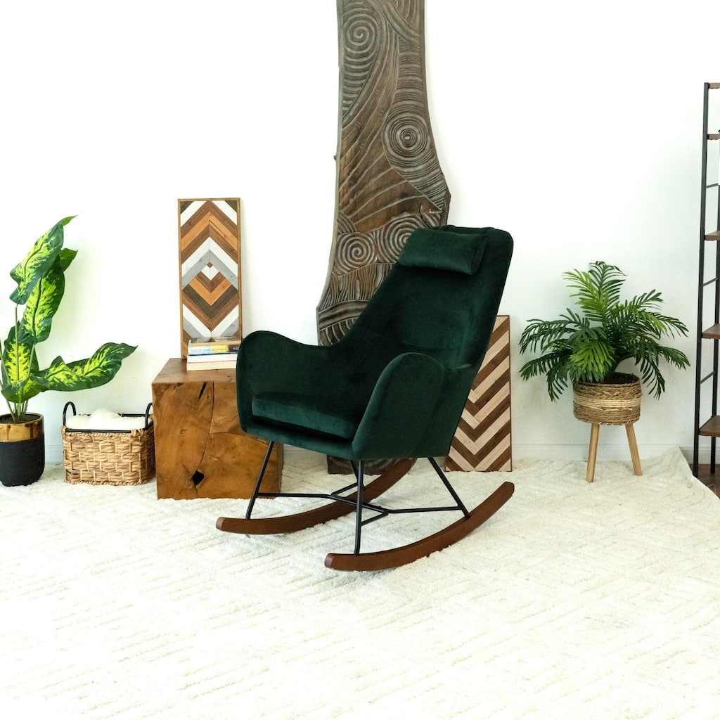 GDFStudio - Chelsea Modern Velvet Rocking Chair with Comfortable Foam Seat & Sturdy Frame for Living Room, Bedroom & Nursery