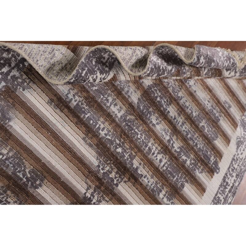 Striped Modern Abstract Rug Hand-Knotted Wool Carpet - 3'11"x 5'11"