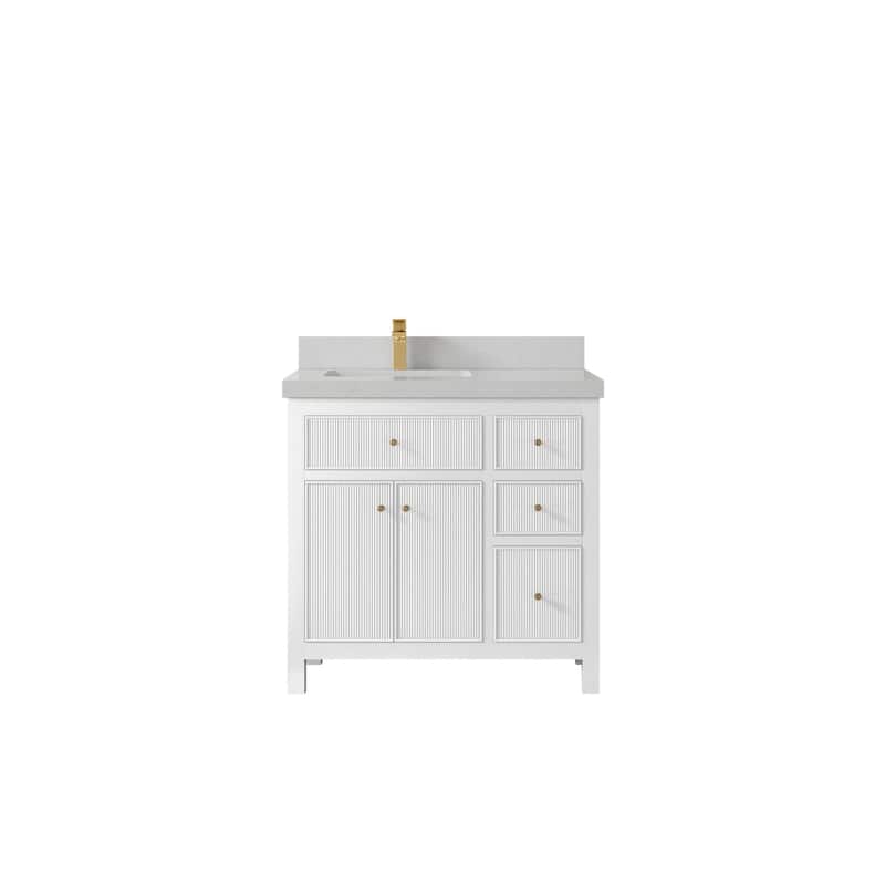 Willow Collections 36 in W x 22 in D Sonoma Left Offset Free Standing Reeded Bathroom Vanity with Countertop - 2" Carrara Quartz - White